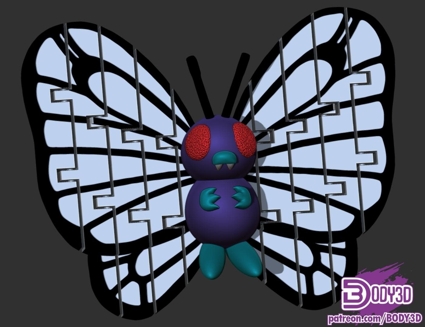 3D printed fidget toy, articulated butterfree pokemon