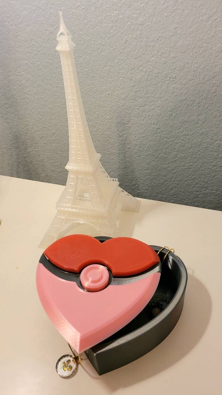 3D printed pokeball heart shape box. Valentine's day gift box