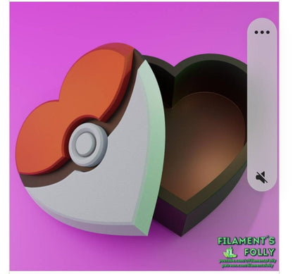 3D printed pokeball heart shape box. Valentine's day gift box