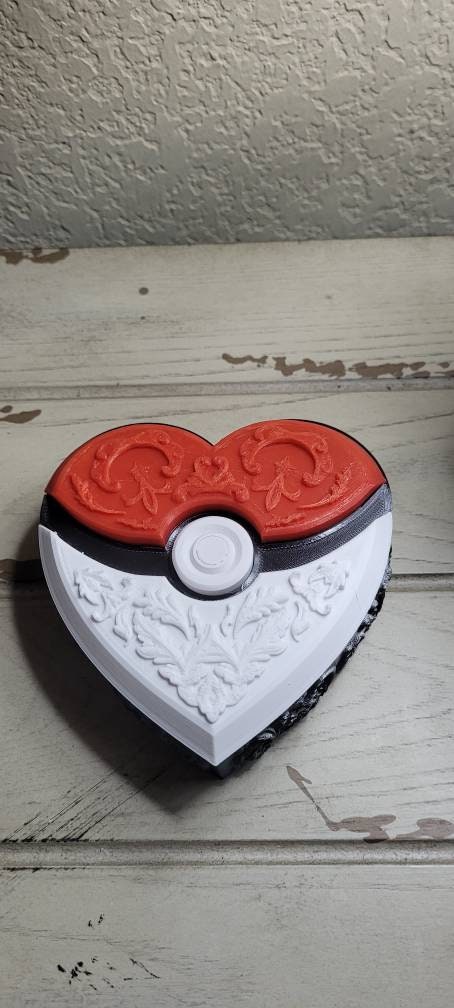 3D printed pokeball heart shape box. Valentine's day gift box