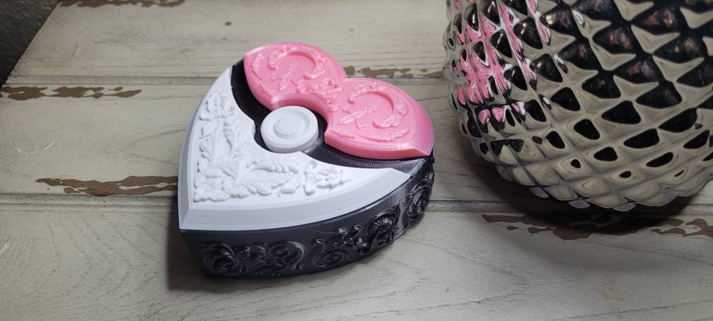 3D printed pokeball heart shape box. Valentine's day gift box