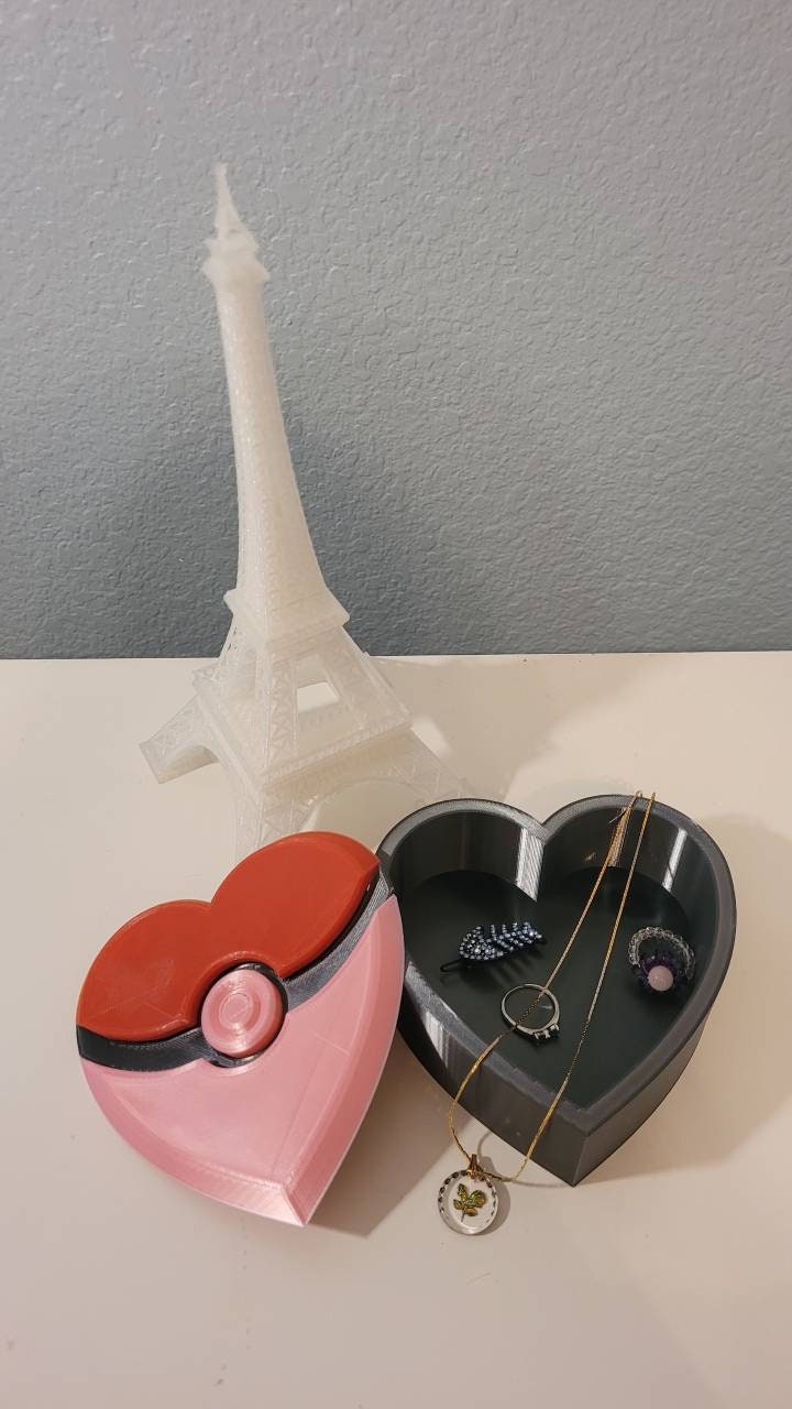 3D printed pokeball heart shape box. Valentine's day gift box