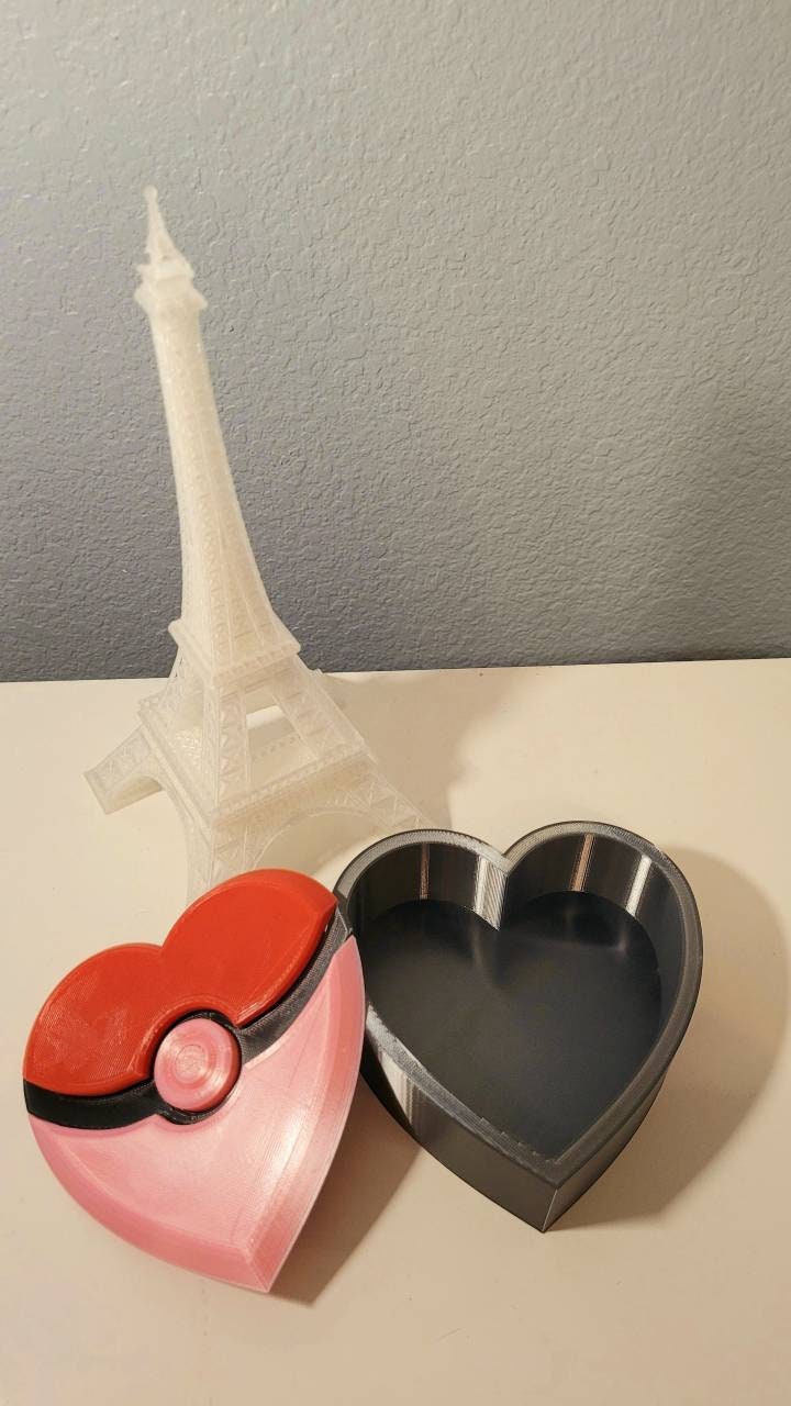 3D printed pokeball heart shape box. Valentine's day gift box