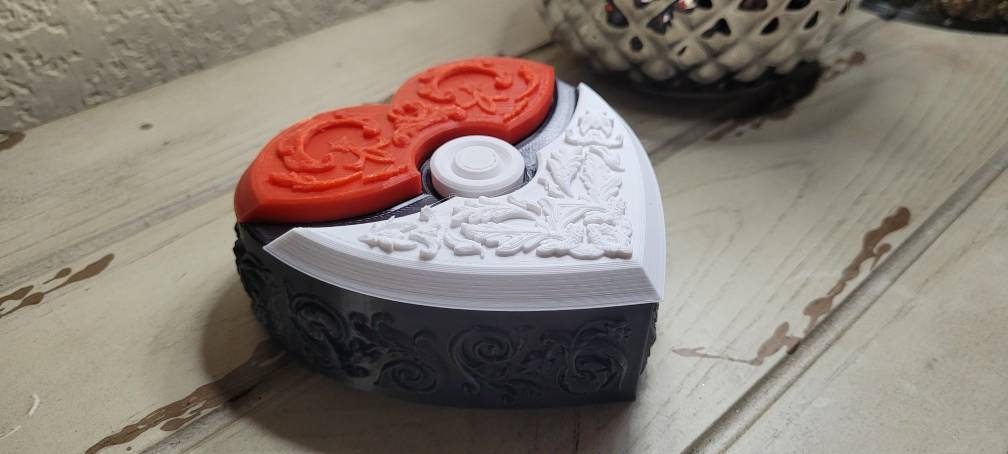 3D printed pokeball heart shape box. Valentine's day gift box