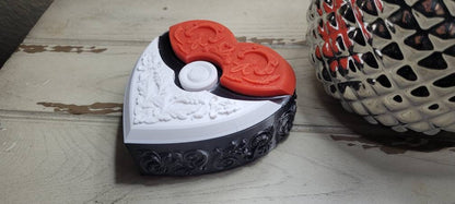 3D printed pokeball heart shape box. Valentine's day gift box