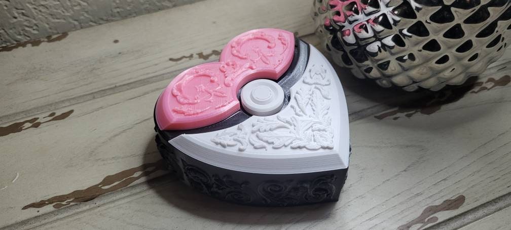 3D printed pokeball heart shape box. Valentine's day gift box