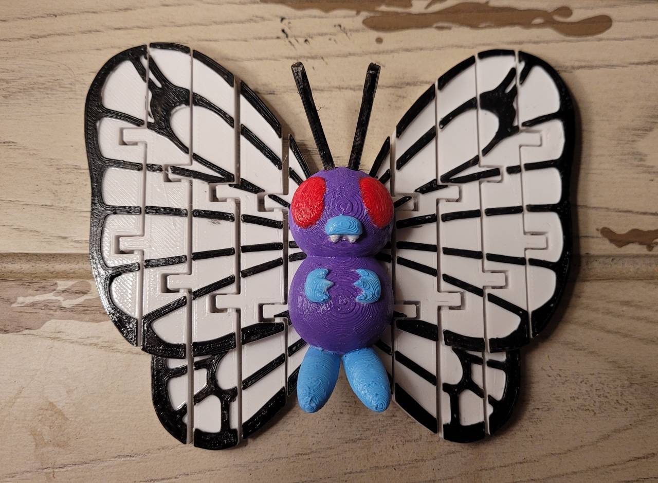 3D printed fidget toy, articulated butterfree pokemon