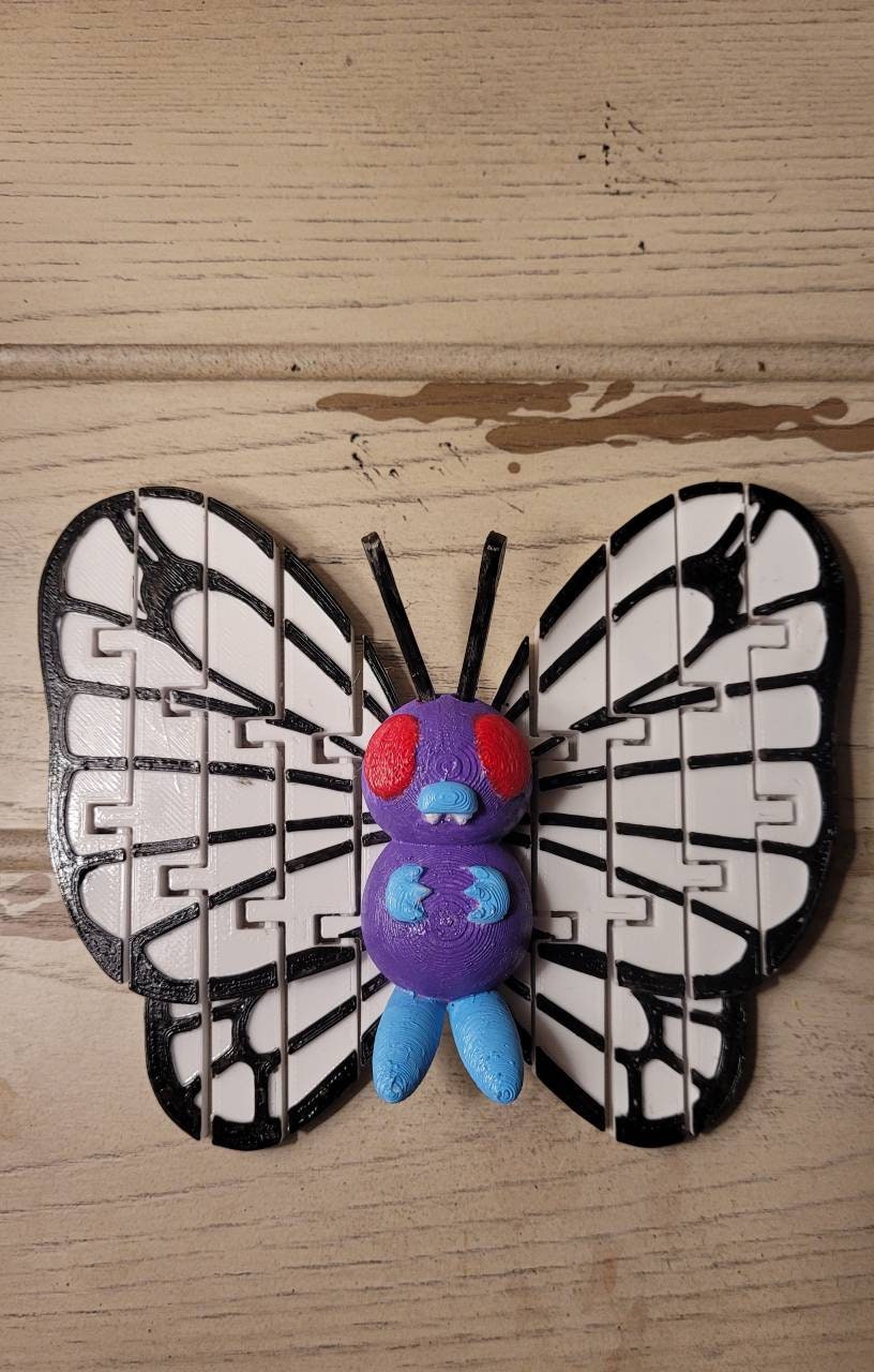 3D printed fidget toy, articulated butterfree pokemon