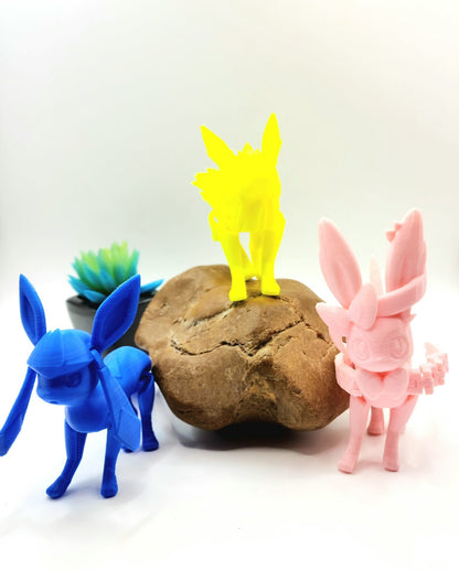 3D printed eeveelution series. Articulated, fidget toy.