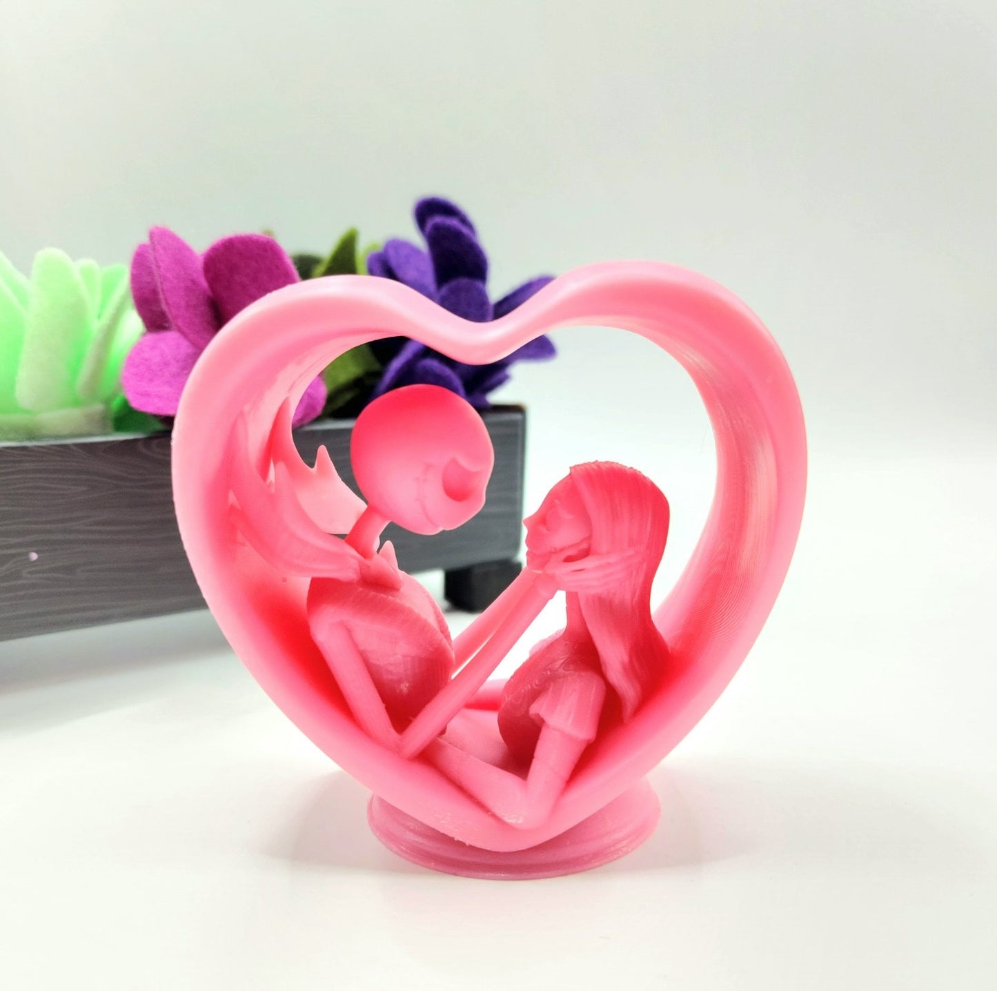 3D resin printed Heart display with Jack and Sally Valentine.