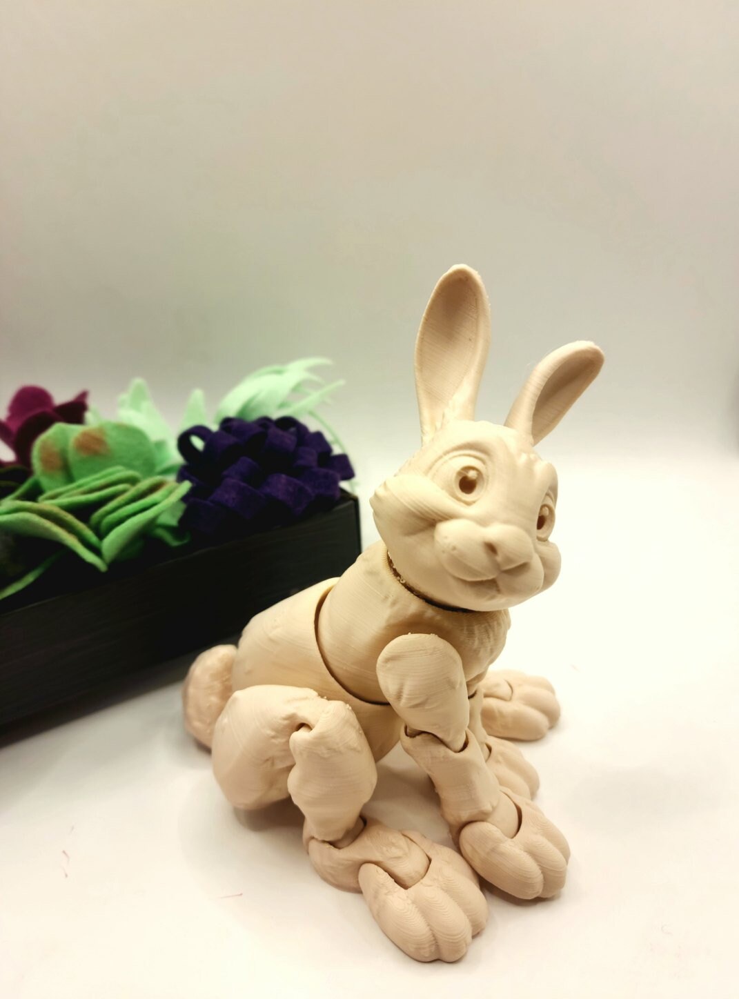 3D printed articulate bunny rabbit fidget toy. Sensory toy, desktop toy.