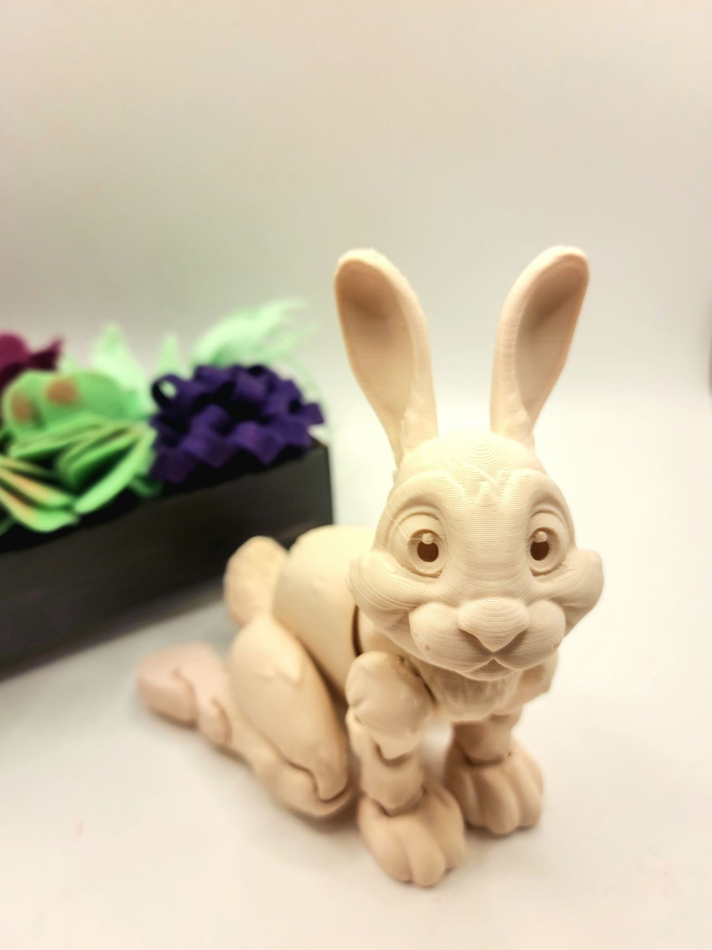 3D printed articulate bunny rabbit fidget toy. Sensory toy, desktop toy.