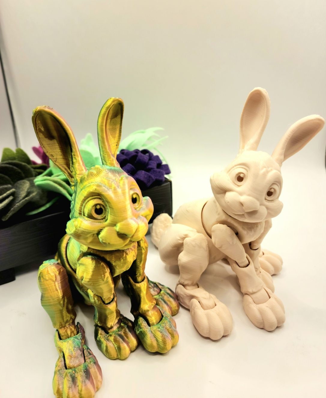 3D printed articulate bunny rabbit fidget toy. Sensory toy, desktop toy.