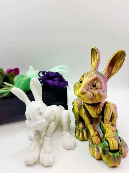 3D printed articulate bunny rabbit fidget toy. Sensory toy, desktop toy.