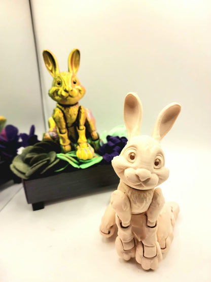 3D printed articulate bunny rabbit fidget toy. Sensory toy, desktop toy.