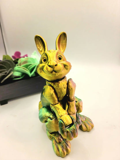 3D printed articulate bunny rabbit fidget toy. Sensory toy, desktop toy.