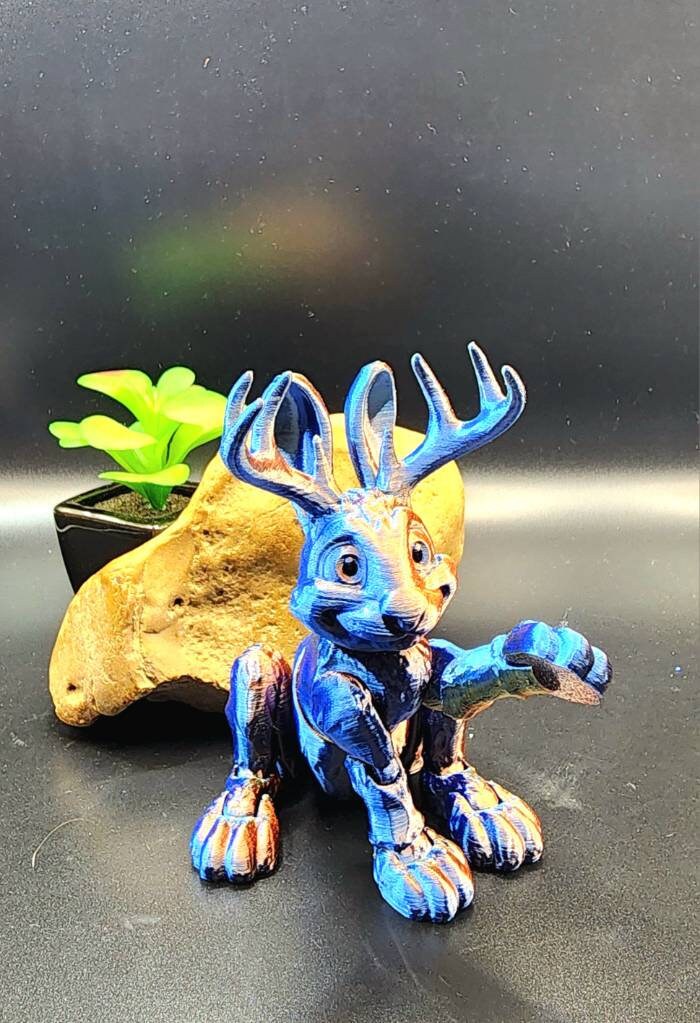 3D printed Jackalope articulate fidget sensory desktop toy.