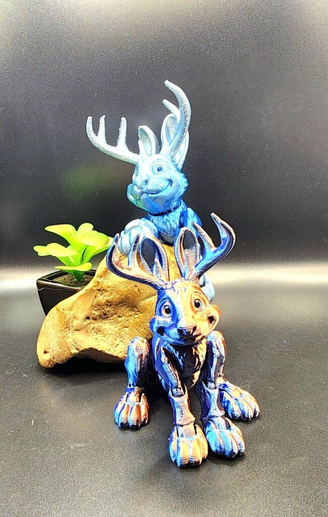 3D printed Jackalope articulate fidget sensory desktop toy.