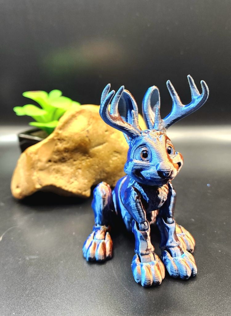 3D printed Jackalope articulate fidget sensory desktop toy.