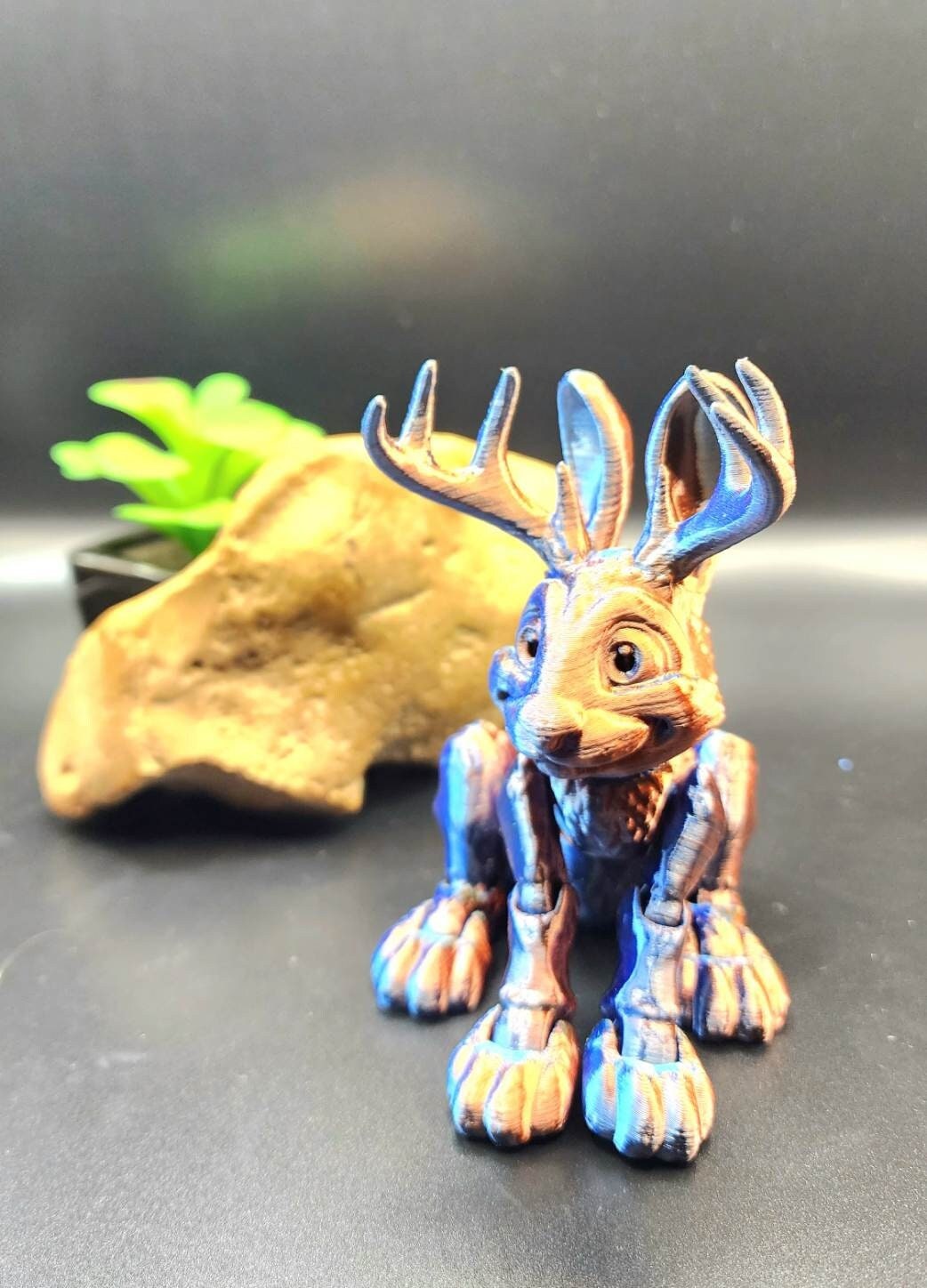 3D printed Jackalope articulate fidget sensory desktop toy.