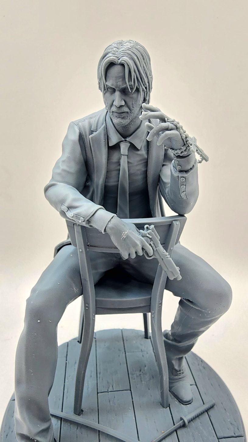 3D 14k resin printed John Wick from popular movie. Fan art. Desktop toy, decoration.