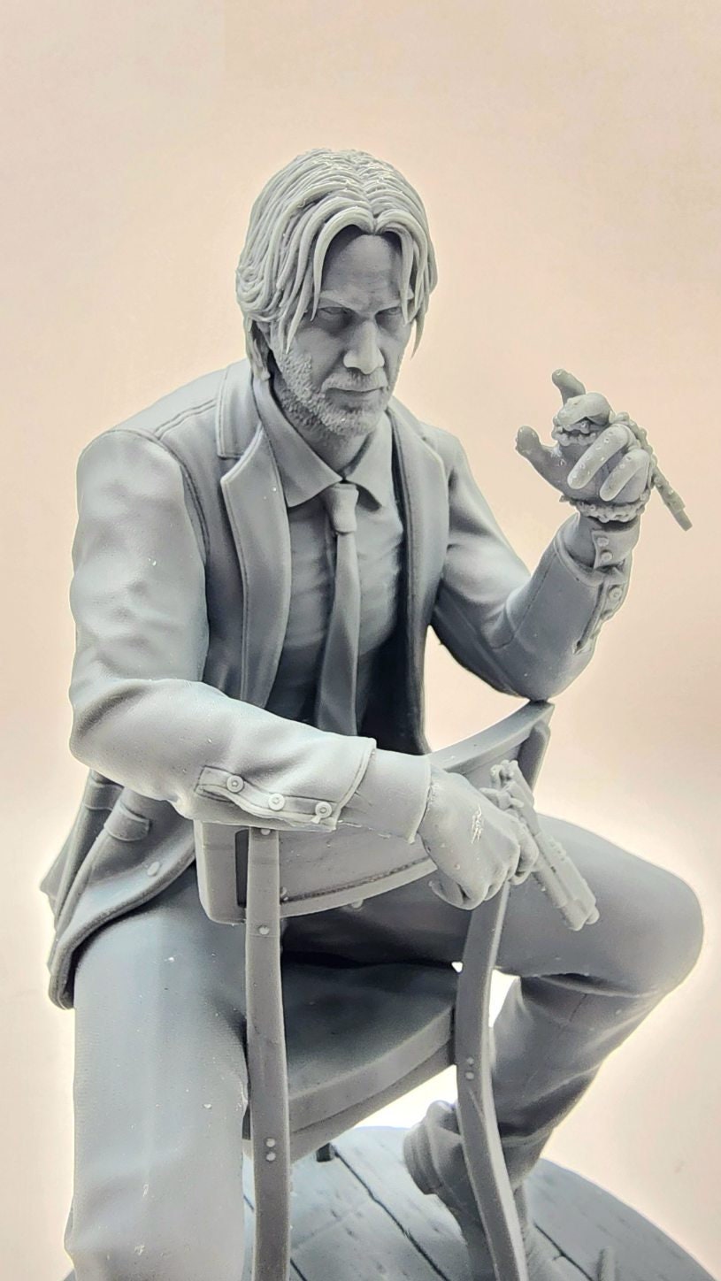 3D 14k resin printed John Wick from popular movie. Fan art. Desktop toy, decoration.