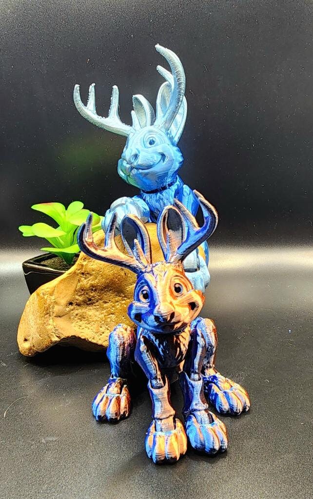 3D printed Jackalope articulate fidget sensory desktop toy.