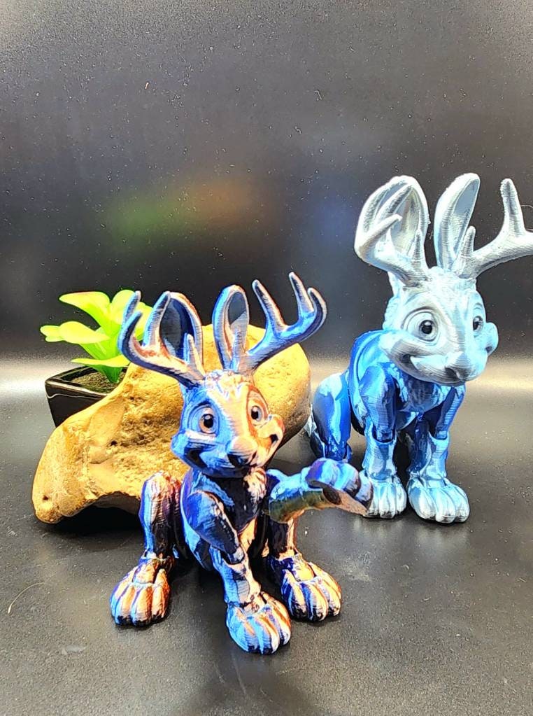 3D printed Jackalope articulate fidget sensory desktop toy.