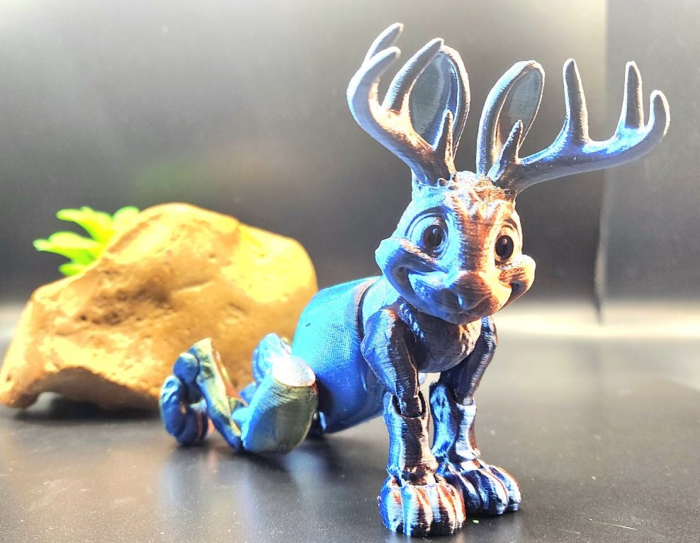 3D printed Jackalope articulate fidget sensory desktop toy.