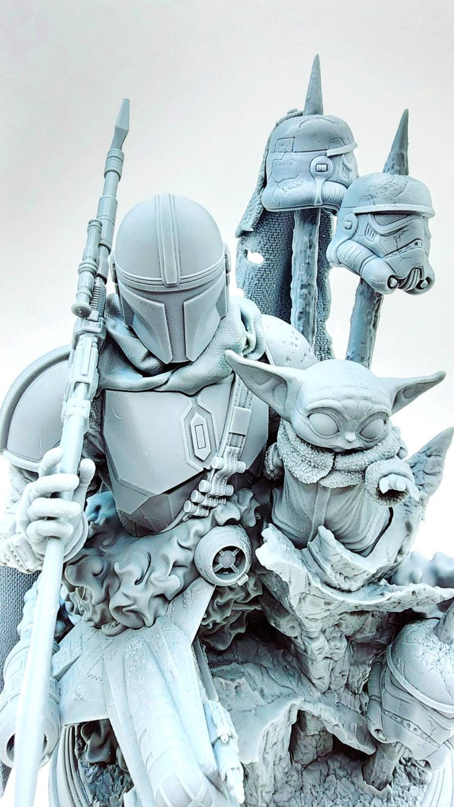 3D 14k resin printed Mandolorian features baby Yoda