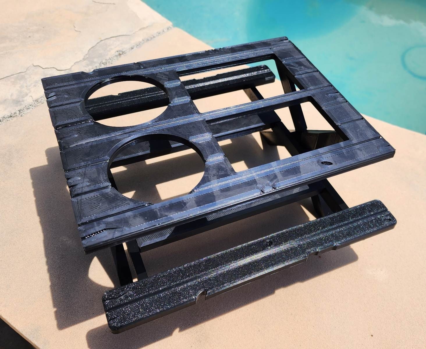 3D printed picnic table condiment holder.