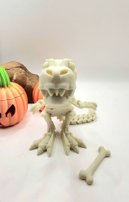 3D printed articulate skeletal T Rex fidget, sensory toy.