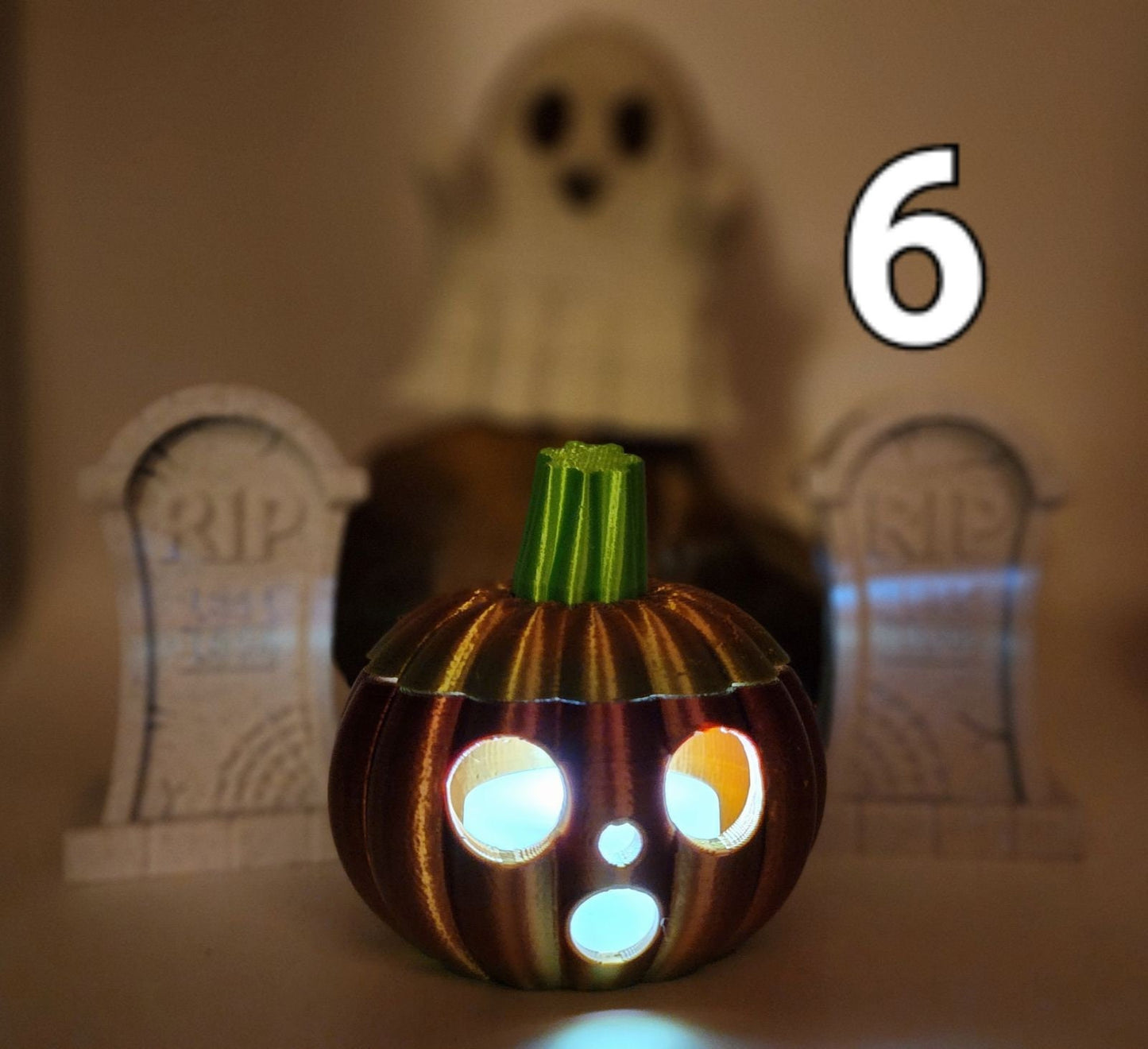 3D printed Jack O lantern with tea light. Halloween decorations.