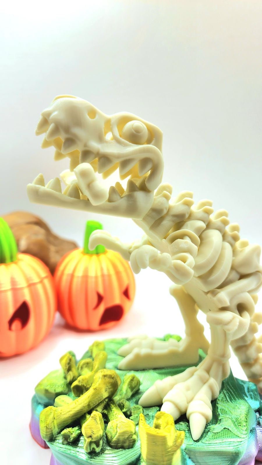 3D printed articulate skeletal T Rex fidget, sensory toy.