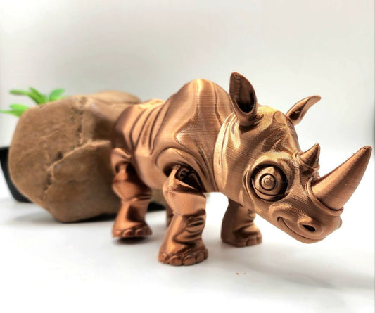 3D printed flexi rhino. Articulated, fidget toy.