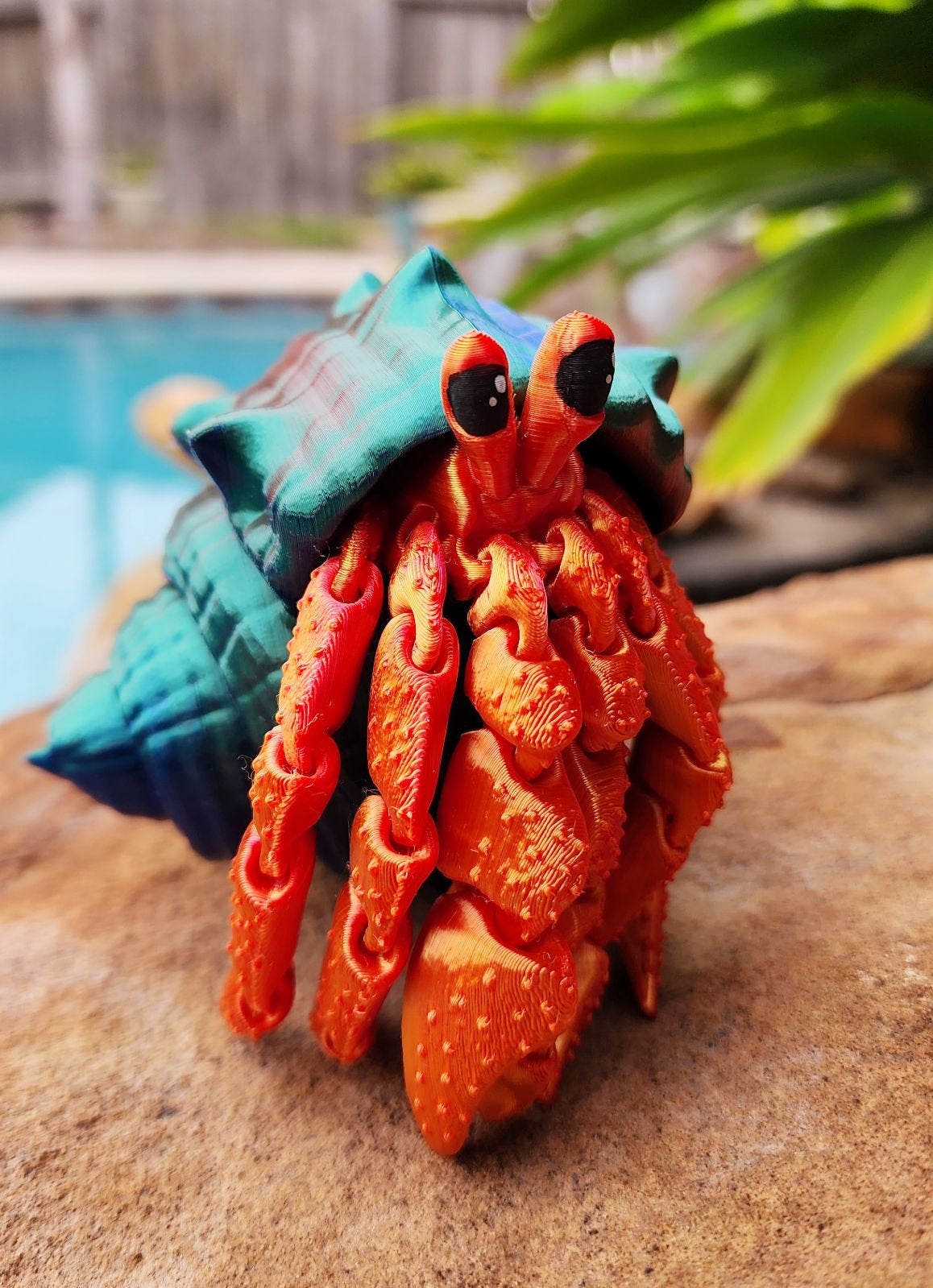 Articulated hermit crab with removable shell. Fidget toy, sensory toy.