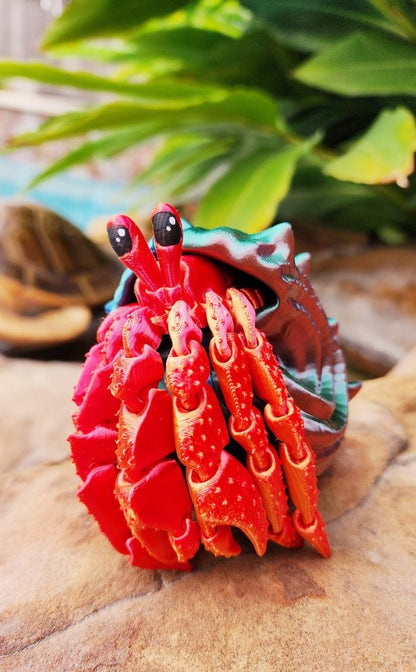 Articulated hermit crab with removable shell. Fidget toy, sensory toy.