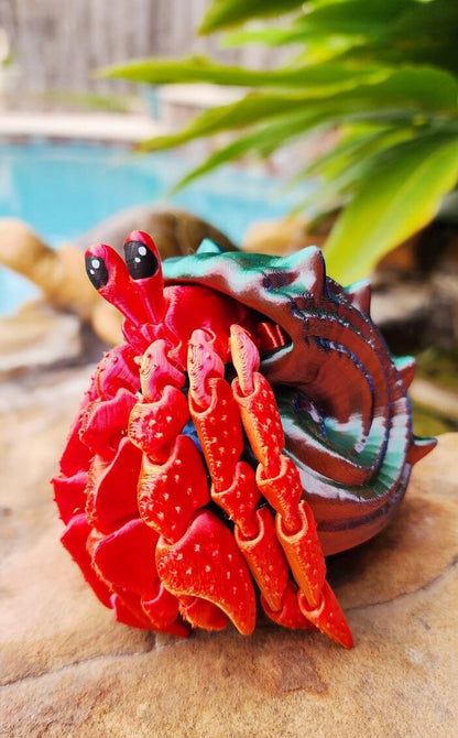 Articulated hermit crab with removable shell. Fidget toy, sensory toy.