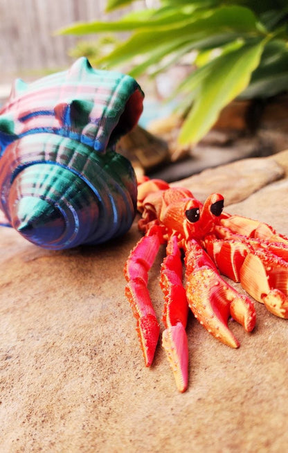 Articulated hermit crab with removable shell. Fidget toy, sensory toy.