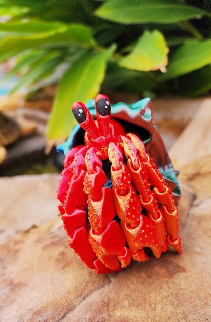 Articulated hermit crab with removable shell. Fidget toy, sensory toy.