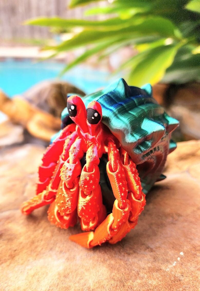 Articulated hermit crab with removable shell. Fidget toy, sensory toy.