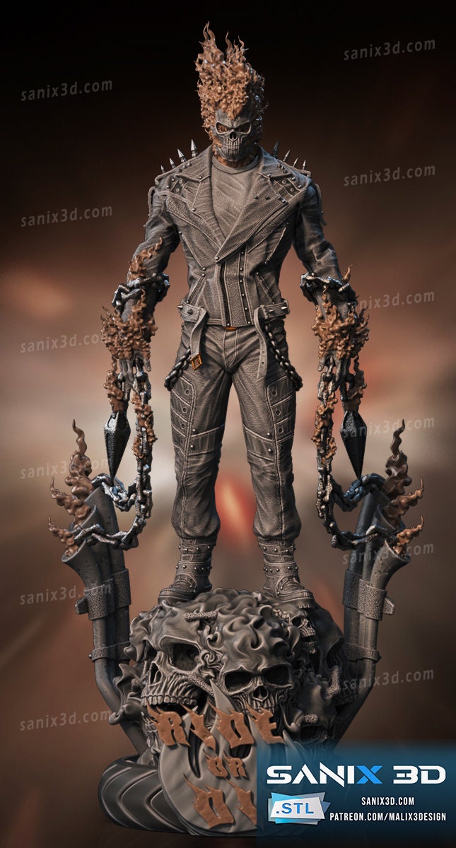 3D 14k resin printed Ghost rider desktop art, fan art, statue.