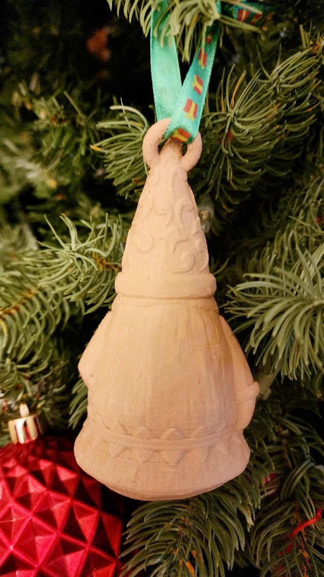 Wood carved Santa Christmas ornament. 3D printed.