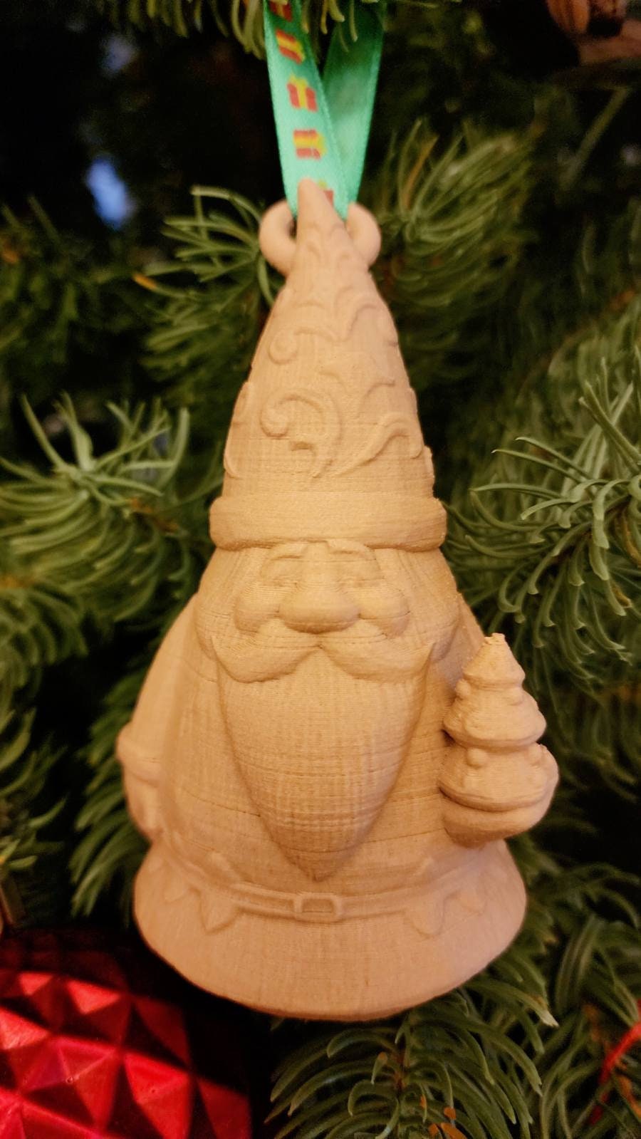 Wood carved Santa Christmas ornament. 3D printed.