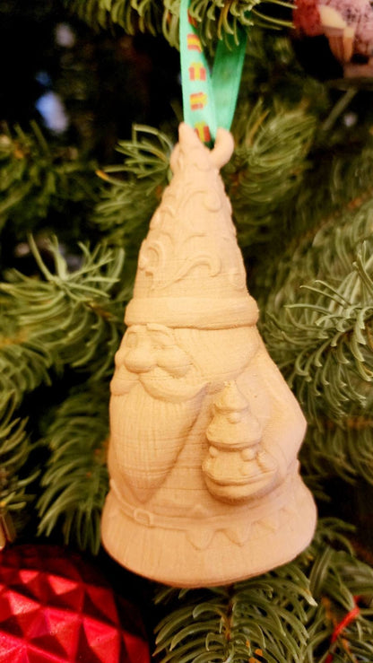 Wood carved Santa Christmas ornament. 3D printed.