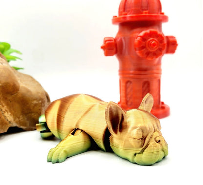 3D printed british bulldog, articulated fidget sensory toy. With an optional fire hydrant.