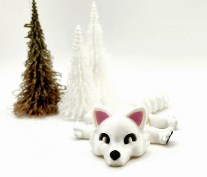 3D printed Arctic fox articulate fidget, sensory toy, desktop toy.