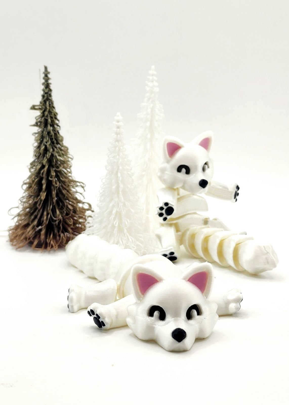 3D printed Arctic fox articulate fidget, sensory toy, desktop toy.