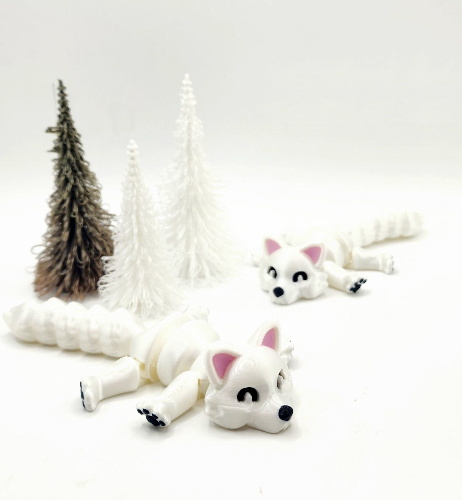 3D printed Arctic fox articulate fidget, sensory toy, desktop toy.