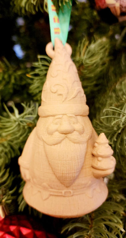 Wood carved Santa Christmas ornament. 3D printed.